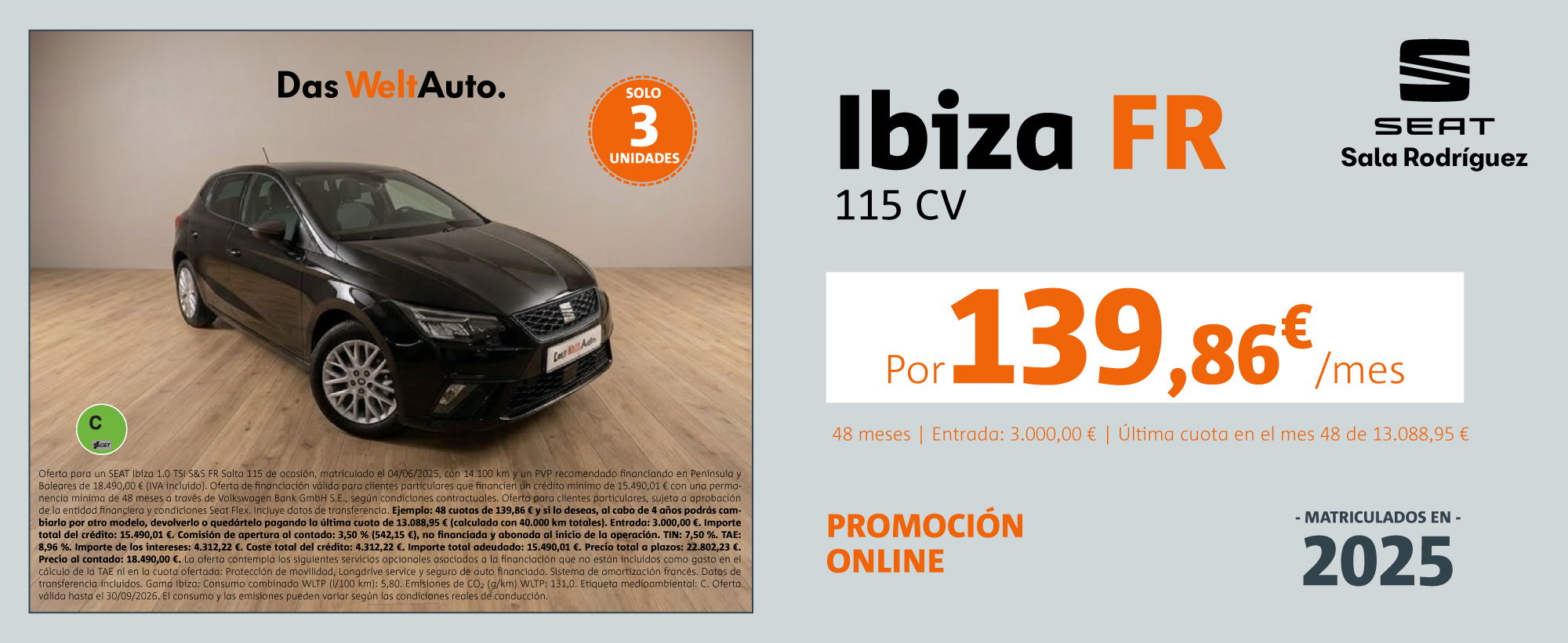 ¡Ocasión! SEAT Ibiza FR por 139,86/mes*
